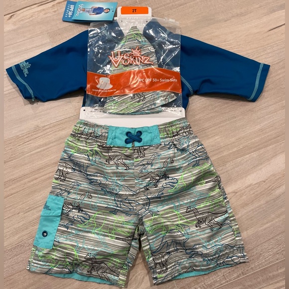 🎉HP🎉 UV-SKINZ Boy’s 3-Piece Swim Set 50+ Sun Protection Dino Sun Wear 2T NWT - Picture 4 of 8